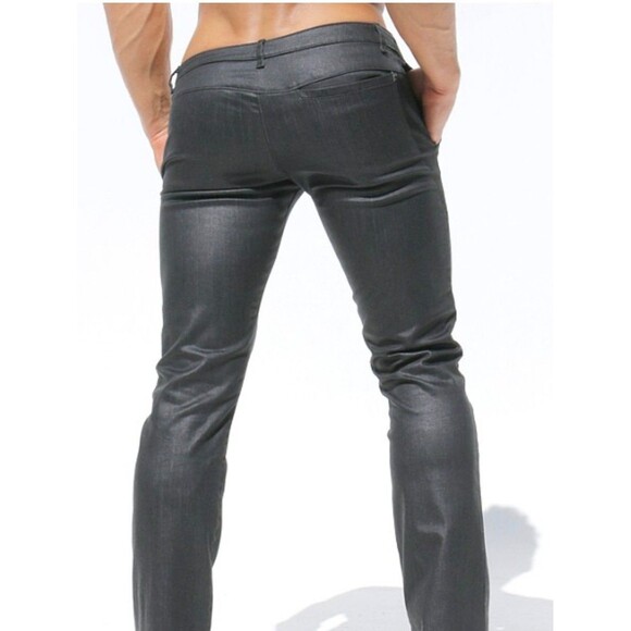 Rufskin Coal Waxed Denim Pants Men's 28X29 Black Straight Stretch SnapButton Fly - Picture 2 of 16